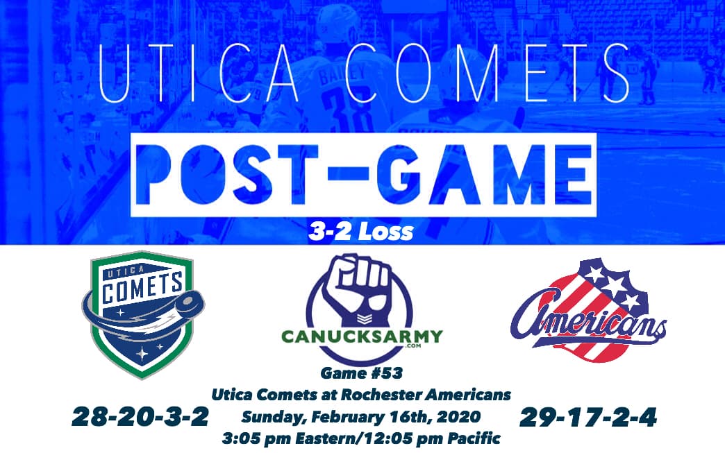 CanucksArmy Utica Comets Post-Game: Comets Come Out Flat to Drop 3-2