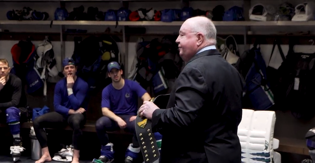 WATCH: Boudreau introduces the “Canucks Championship Belt” - CanucksArmy
