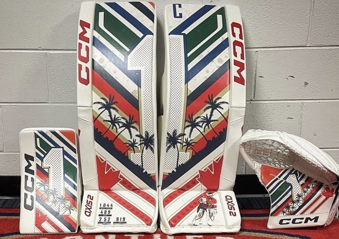 Roberto Luongo stops Marner in breakaway challenge in Panthers-Canucks  themed-pads