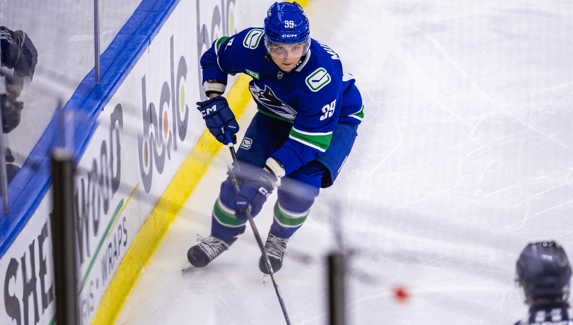 Forward Ty Mueller during the Vancouver Canucks' 2-0 win over the Edmonton Oilers at the 2024 Young Stars Classic in Penticton, BC