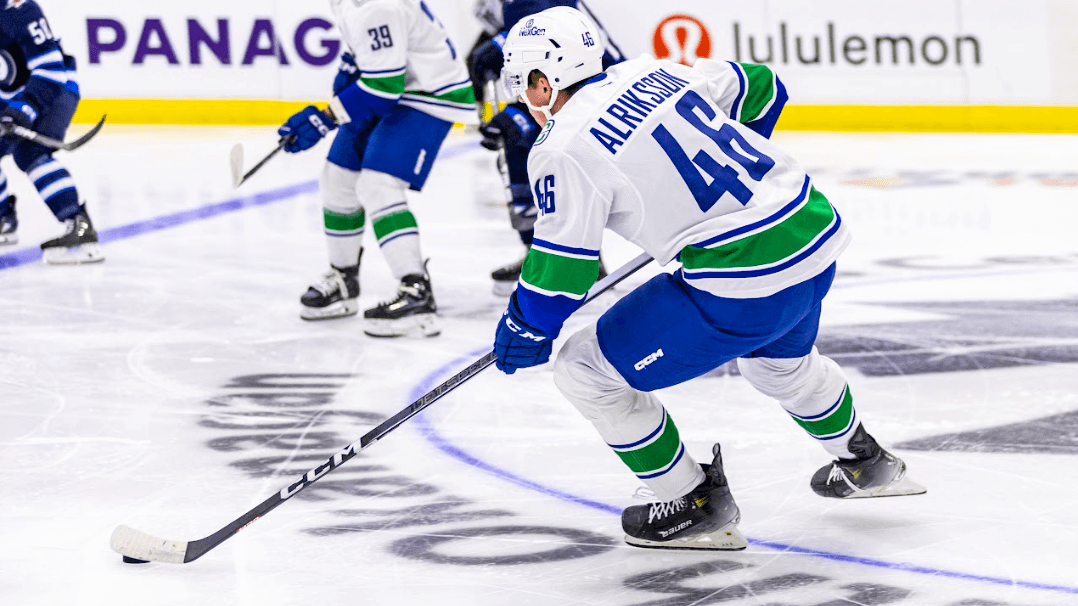 Vilmer Alriksson during the Vancouver Canucks' 4-2 win over the Winnipeg Jets at the 2024 Young Stars Classic from Penticton, BC.