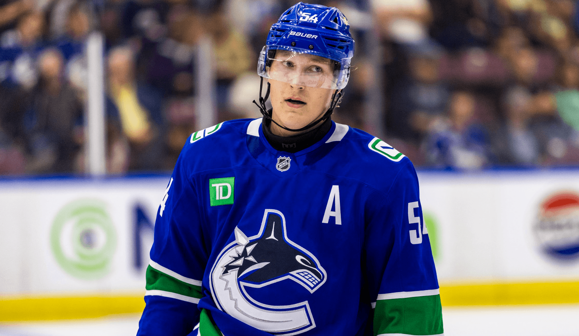 Aatu Räty during the Vancouver Canucks' 2-0 win over the Edmonton Oilers at the 2024 Young Stars Classic from Penticton, BC.