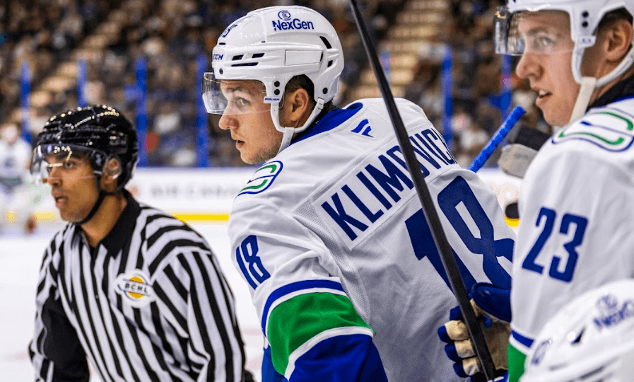 Danila Klimovich during the Vancouver Canucks' 4-2 win over the Winnipeg Jets at the 2024 Young Stars Classic from Penticton, BC.