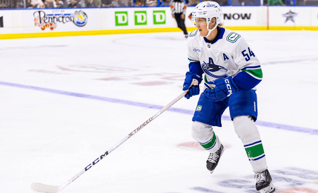 Aatu Räty during the Vancouver Canucks' 4-2 win over the Winnipeg Jets at the 2024 Young Stars Classic from Penticton, BC.