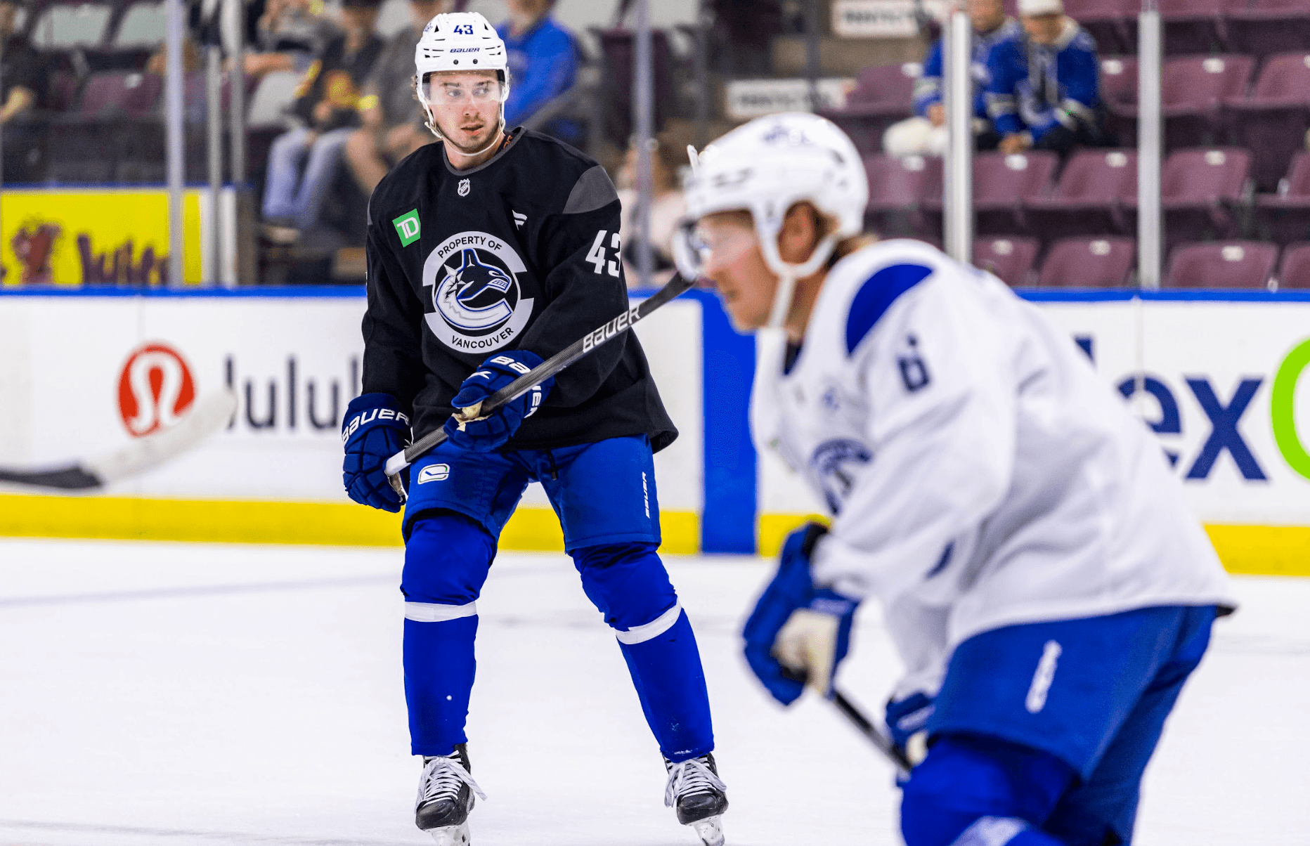 Quinn Hughes and Brock Boeser during day one of Vancouver Canucks training camp from Penticton, BC. Sep. 19, 2024