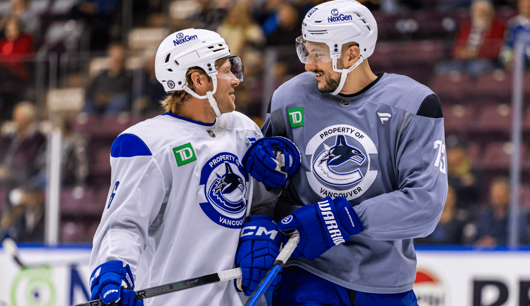 Vincent Desharnais and Brock Boeser at Vancouver Canucks training camp in Penticton, BC.